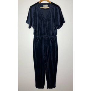 Anthropologie Saturday Sunday Velour Cross Front Jumpsuit Navy Blue Medium